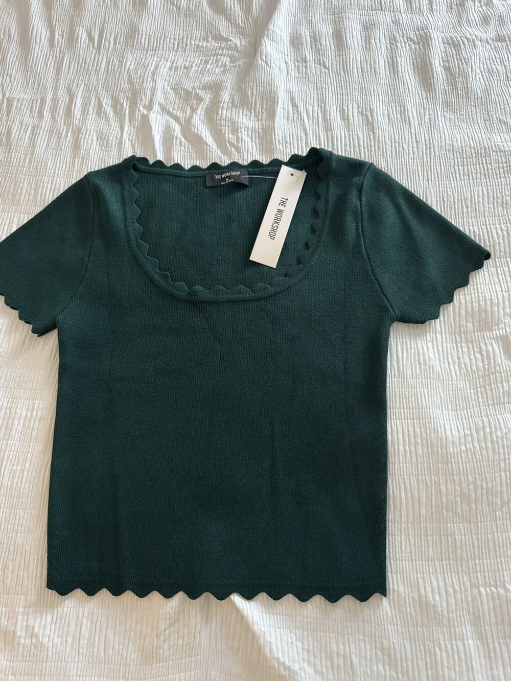 NWT The Work Shop Forest Green Short Sleeve Knit Top Cottagecore Coquette Soft